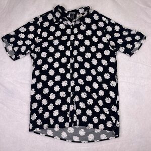 Hot Topic Cute Ghost Resort Short Sleeve Button Down Shirt Unisex Large Black